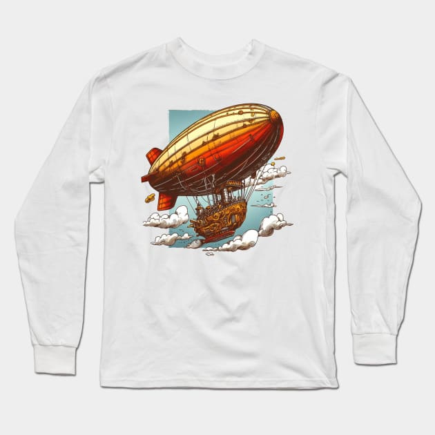 Steampunk Fantasy Airship Long Sleeve T-Shirt by Organicgal Graphics